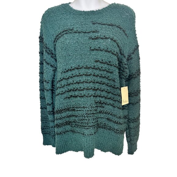 Nurture By Westbound Womens Textured Knit Sweater Medium Green & Brown Striped - Picture 1 of 7